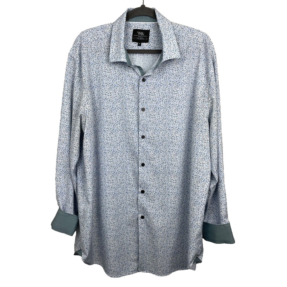 WRK Shirt Mens Size 18 Floral 4-Way Stretch Button Up Flip Cuff‎ Long Sleeve